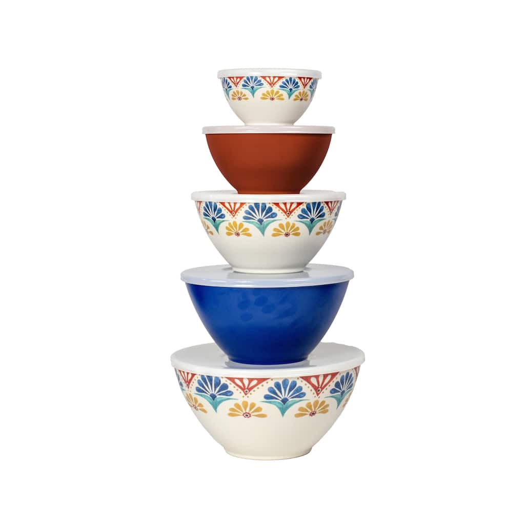 Rio Medallion Melamine Mixing Bowls with Lids, Set of 5