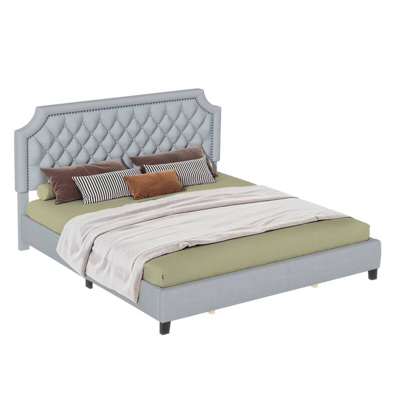 Moasis Upholstered Tufted Bed Frame with Adjustable Height Headboard