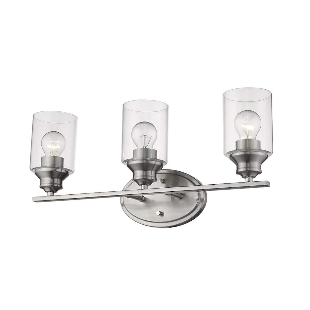 Damp Rated 3-Light Silver Vanity Wall Sconce with Clear Glass Shades and Reversible A19 Bulb Compatible