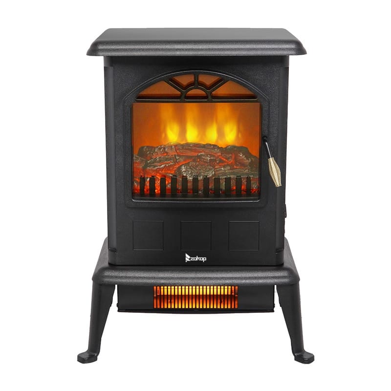 1500W Infrared Electric Fireplace Stove with 2 Heat Settings - Black