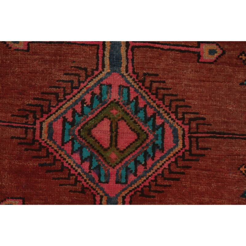 Hand Knotted Oriental 100% Wool Carpet Traditional Geometric Oranges & Rust Ardebil Runner Rug - 10' 2'' X 3' 9''