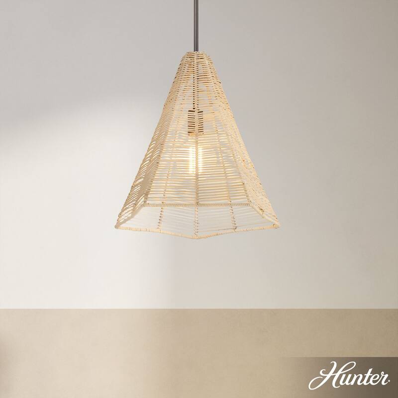 Hunter Comet 16" 1-Light Boho Rattan Pendant - Kitchen, Bedroom, Living Room, Dining Room, Entry - Transitional, Coastal - 16 inch