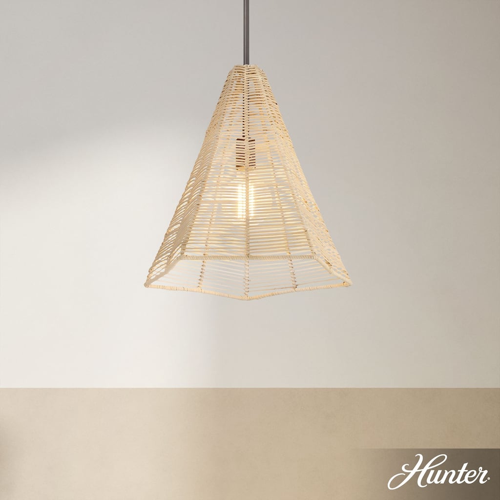 Hunter Comet 16" 1-Light Boho Rattan Pendant - Kitchen, Bedroom, Living Room, Dining Room, Entry - Transitional, Coastal