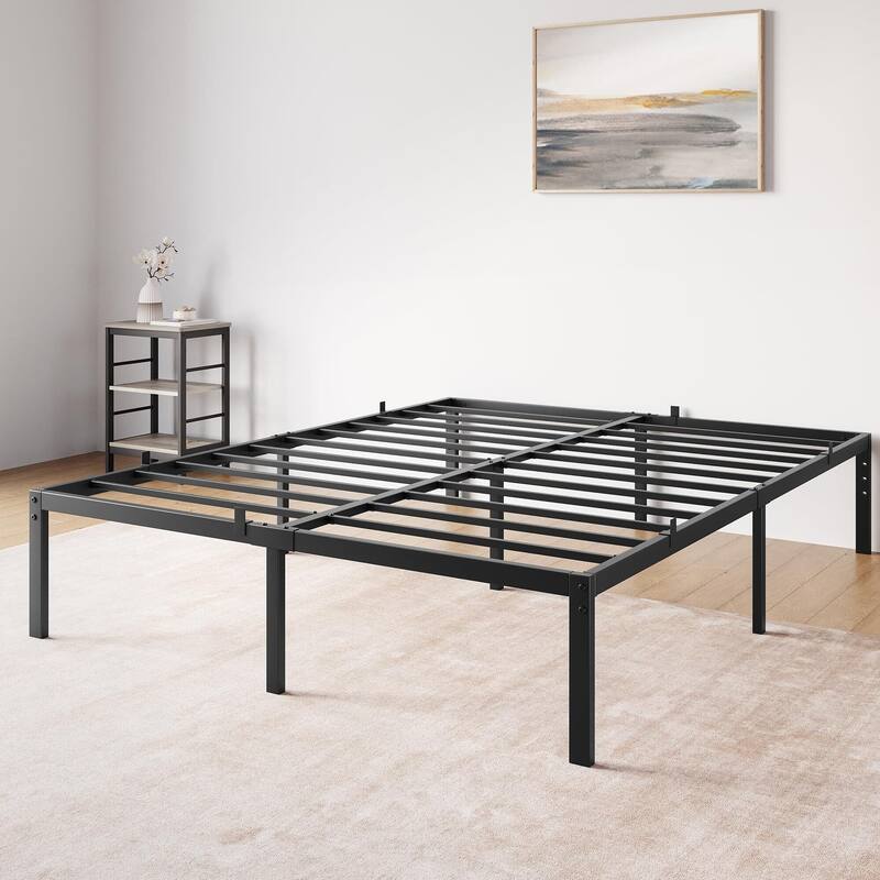 Bed Frame No Box Spring Needed, Heavy Duty Queen Platform Metal Bed Frame with Metal Slats - Black2 - Full