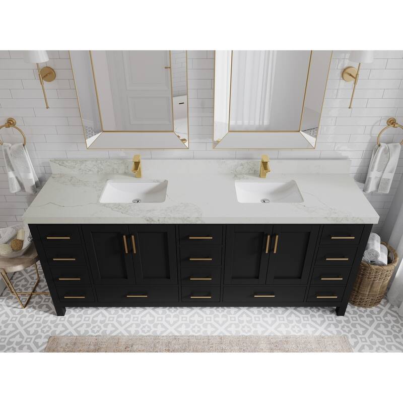 Willow Collection 84 in. W x 22 in. D Malibu Double Sink Bathroom Vanity with Countertop - 2" Calacatta Nuvo - Black