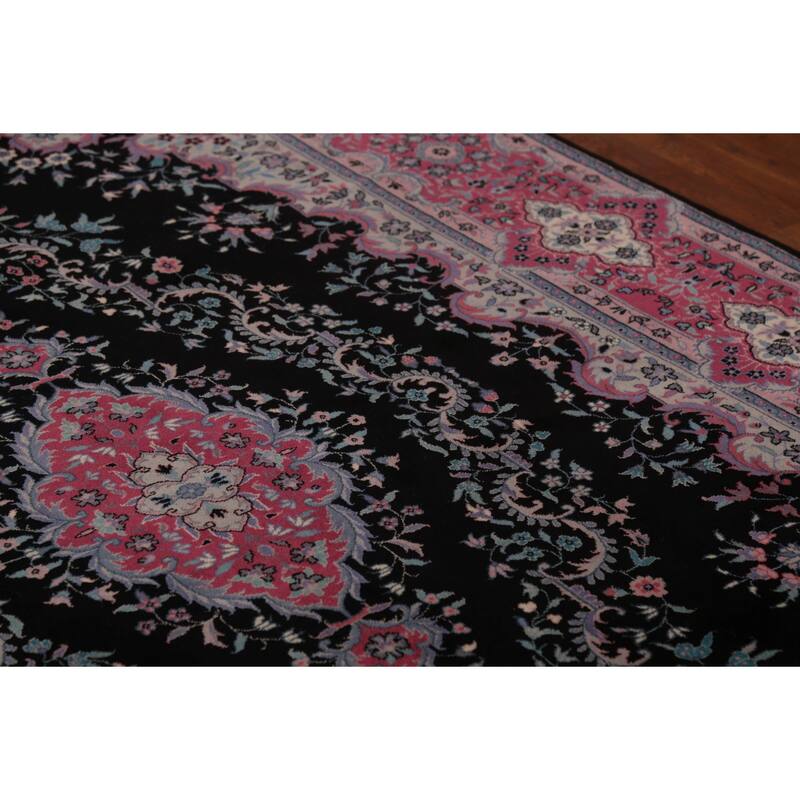 Black & Pink Tabriz Chinese Rug Hand-Knotted Wool Carpet - 6'0"x 9'0"