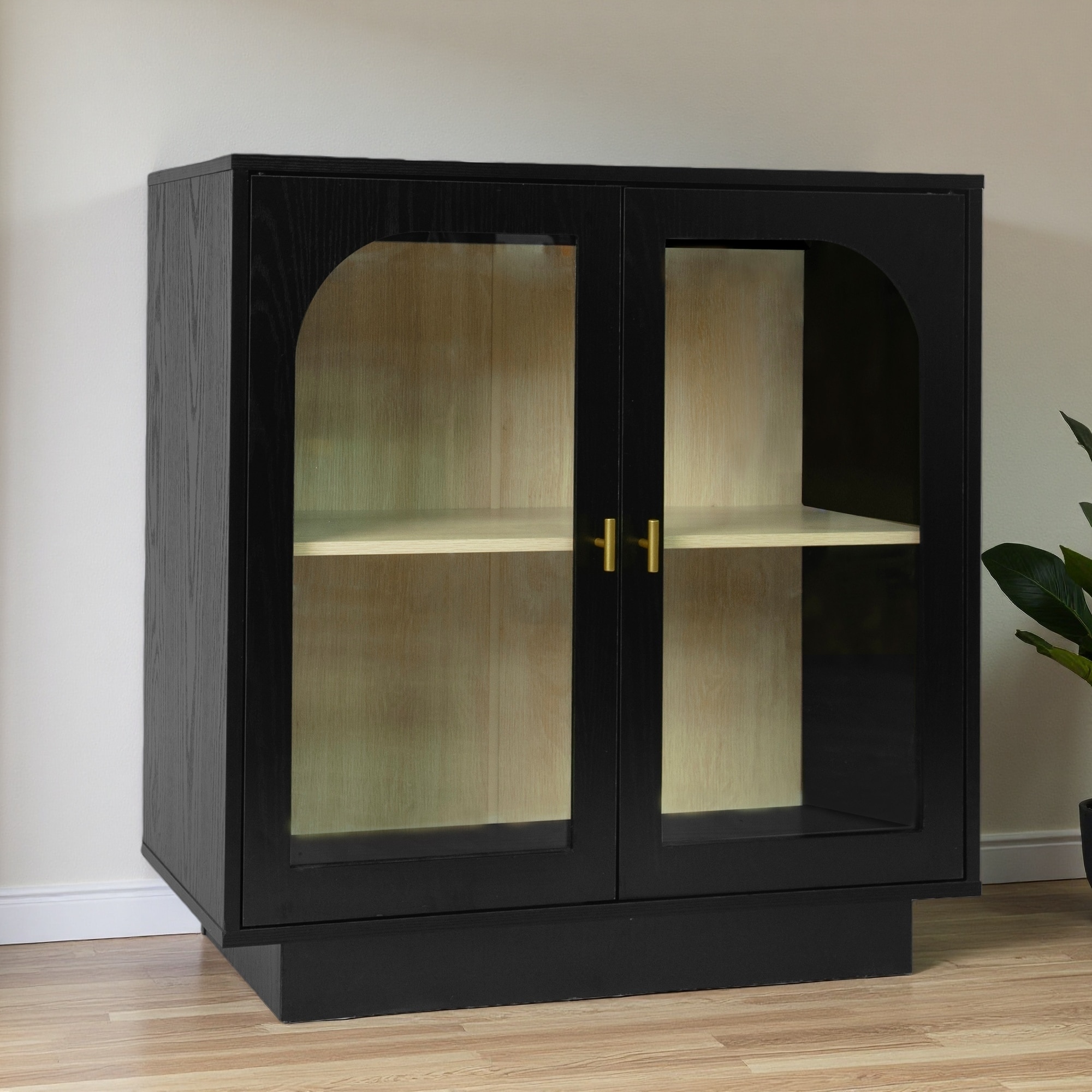 Modern Storage Cabinet with Acrylic Door, Adjustable Shelves, Gold Handles, Non-Slip Feet for Living Room, Dining Room