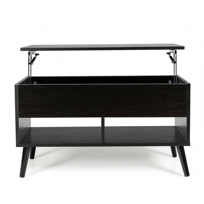 31.5 Inch Lift Top Coffee Table with Hidden Compartment and 2 Storage Shelves - 31.5" x 15.5" x 17.5" (L x W x H)