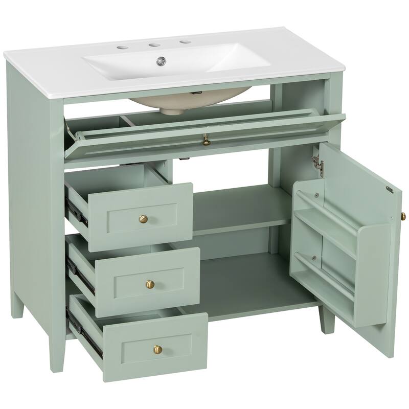 30/36 Inch Bathroom Vanity, Bathroom Sink Cabinet, Freestanding Bathroom Storage Cabinet with Ceramic Basin