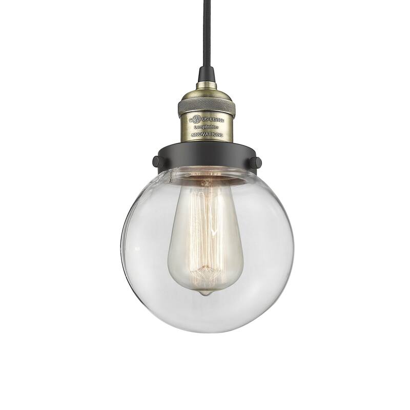 Innovations Lighting Beacon Single Light 6" Wide Mini Pendant with - Black Antique Brass / Clear