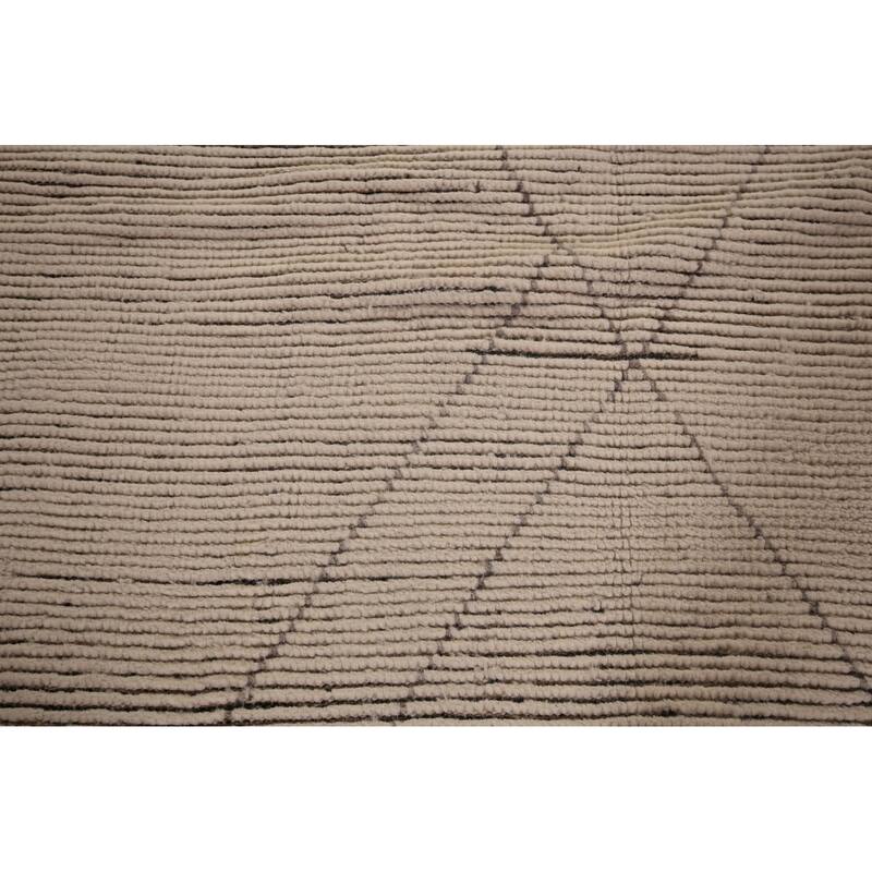 All-Over Ivory Moroccan Modern Area Rug Hand-Knotted Wool Carpet - 8'7"x 12'7"