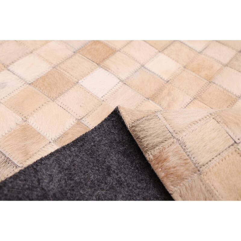 ECARPETGALLERY Handmade Cowhide Patchwork Beige Leather Rug - 8'1 x 10'0