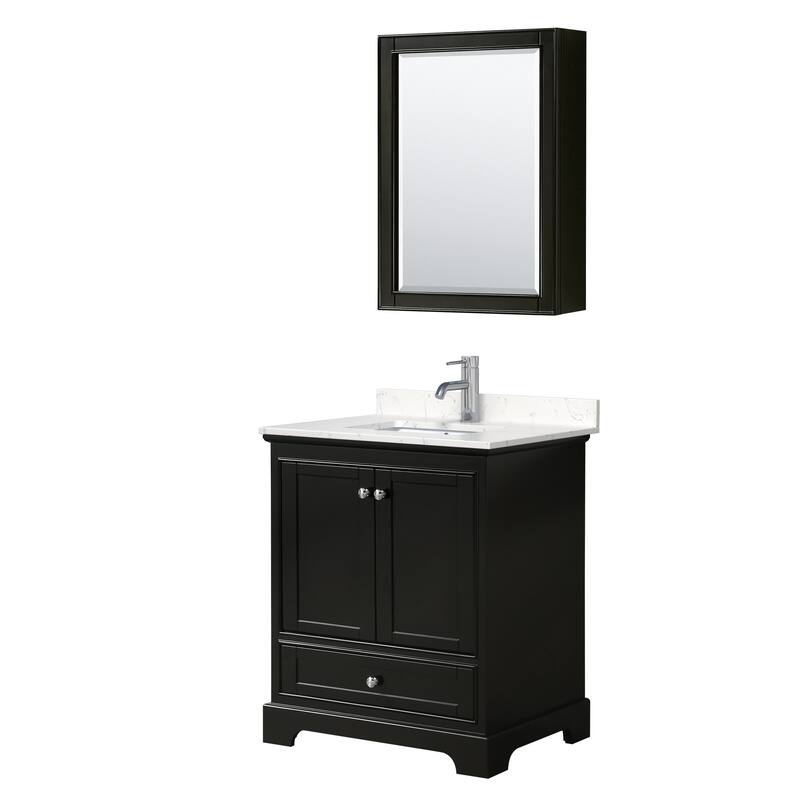 Wyndham Collection Deborah 30" Free Standing Single Basin Vanity Set - Dark Espresso / Carrara Cultured Marble Top /