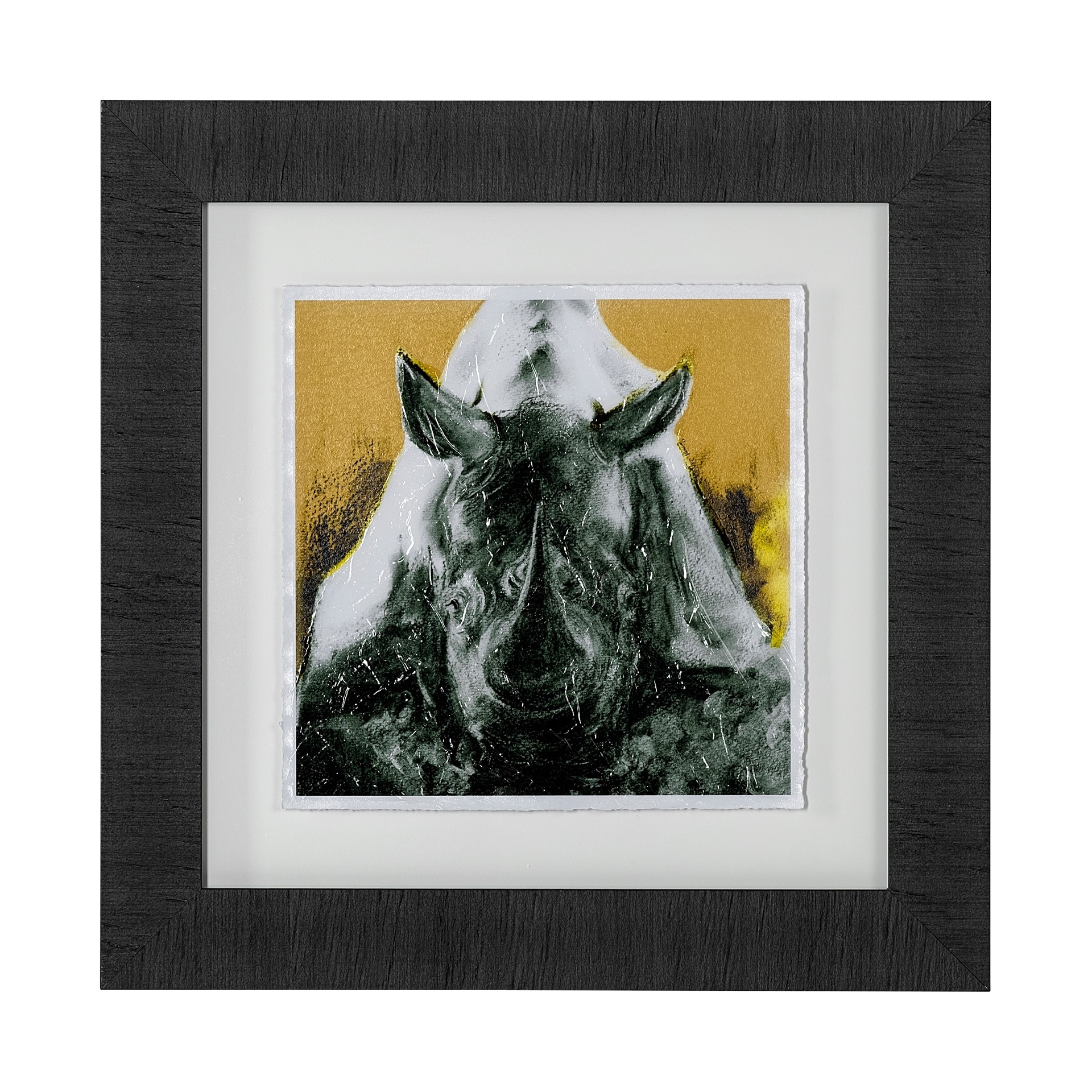 Rhino Yellow by Mercana Studio a Hand Embellished Textured Framed Art Print Matted under Glass