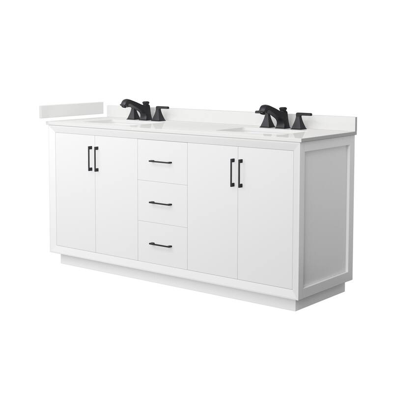 Wyndham Collection WCF414172D-QTZ-US3MXX Strada 72" Free Standing - White / White Quartz Top / Matte Black Hardware