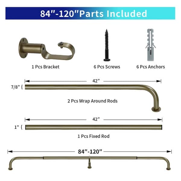 dimension image slide 24 of 25, Energy-saving Wraparound Adjustable French Blackout Curtain Rod Set
