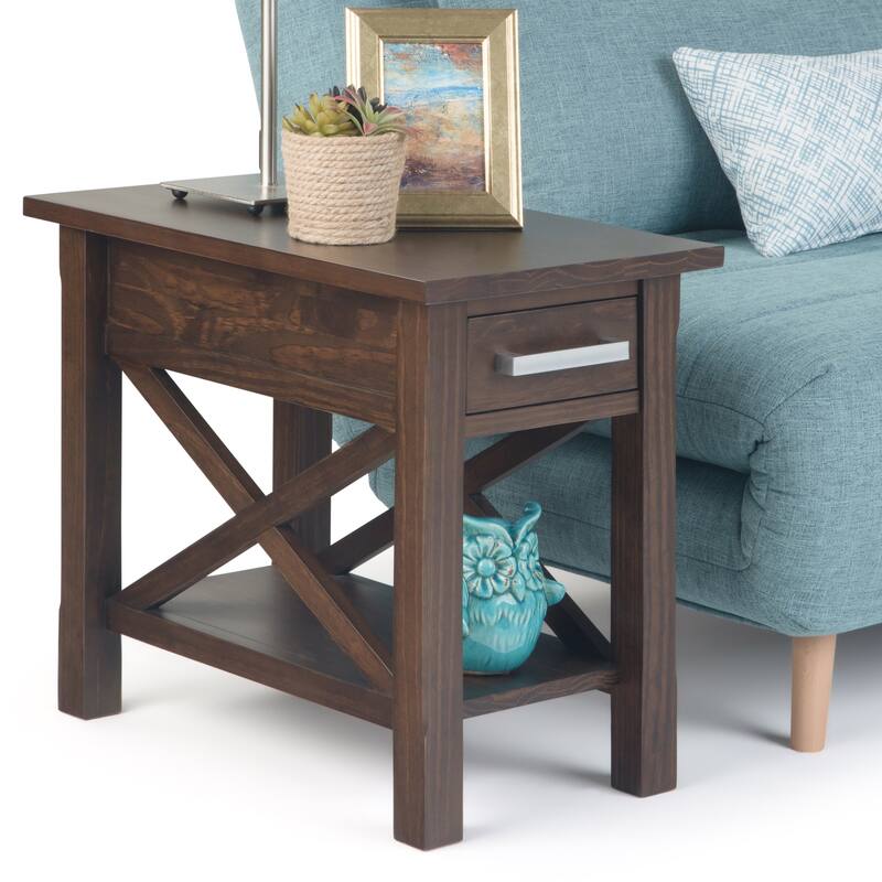 WYNDENHALL Waterloo SOLID WOOD 14 inch Wide Rectangle Contemporary Narrow Side Table - 14 inch Wide - Warm Walnut Brown