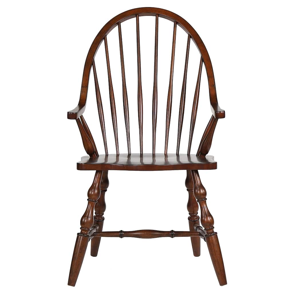 Dining Chair With Arms - Solid Wood Armchair - Art Deco Style - Fully Assembled - Brown Finish