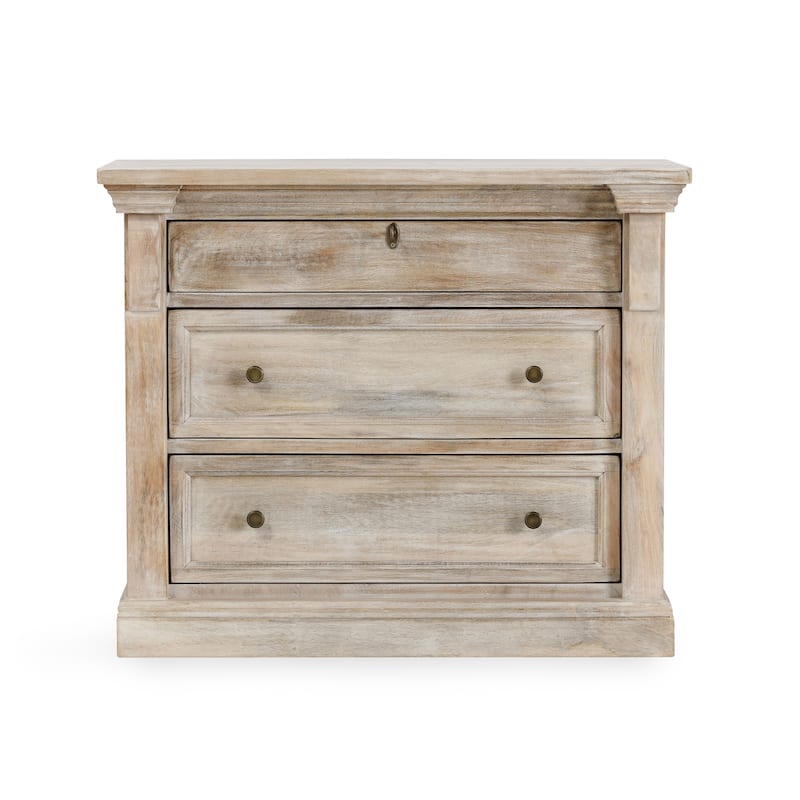 Classic Home Adelaide Three-Door Mango Wood Nightstand in White Wash