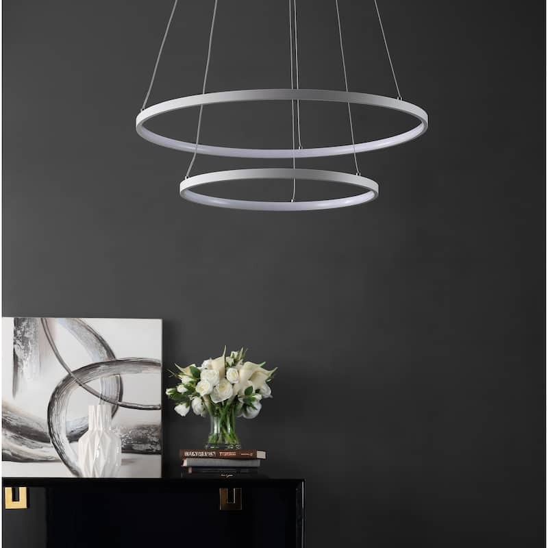 SAFAVIEH Lighting Ruzana 74-inch White Adjustable LED Pendant - 24" W x 24" L x 12-74" H - 24Wx24Dx61H