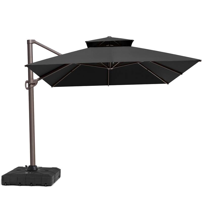 10X12.5 FT Outdoor Dual Top Patio Offset Umbrella 360 degrees Rotation with Base - Black
