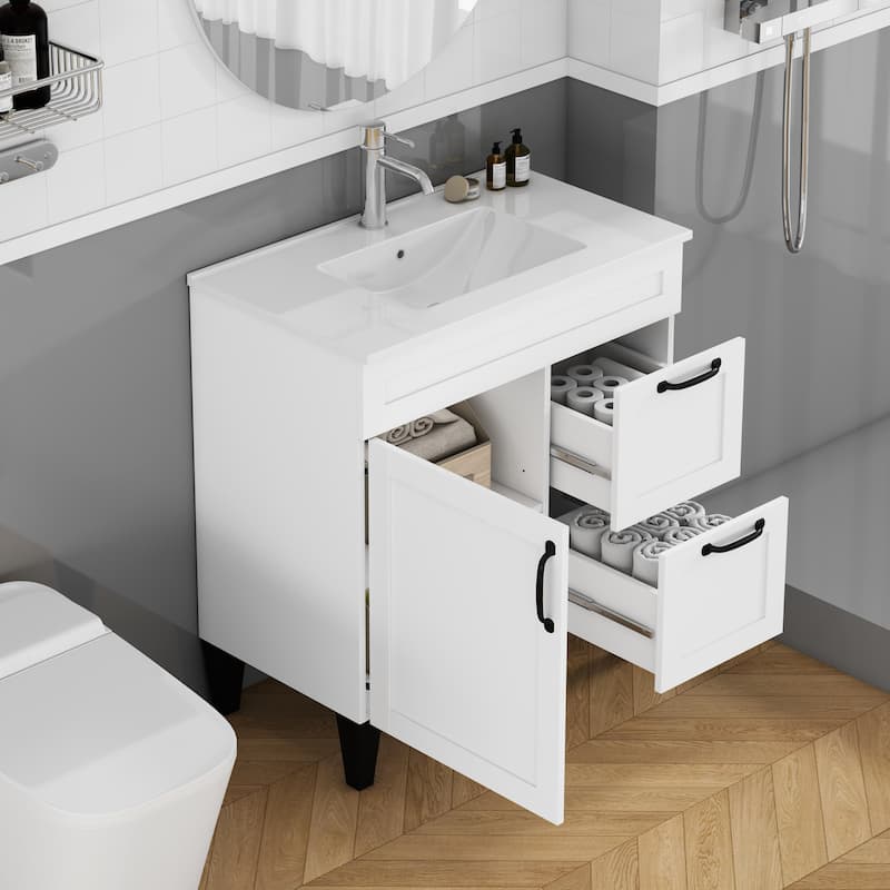 36" Bathroom Vanity with Ceramic Sink - Soft-Close Drawers, Solid Wood Frame, Multi-Organizer Storage