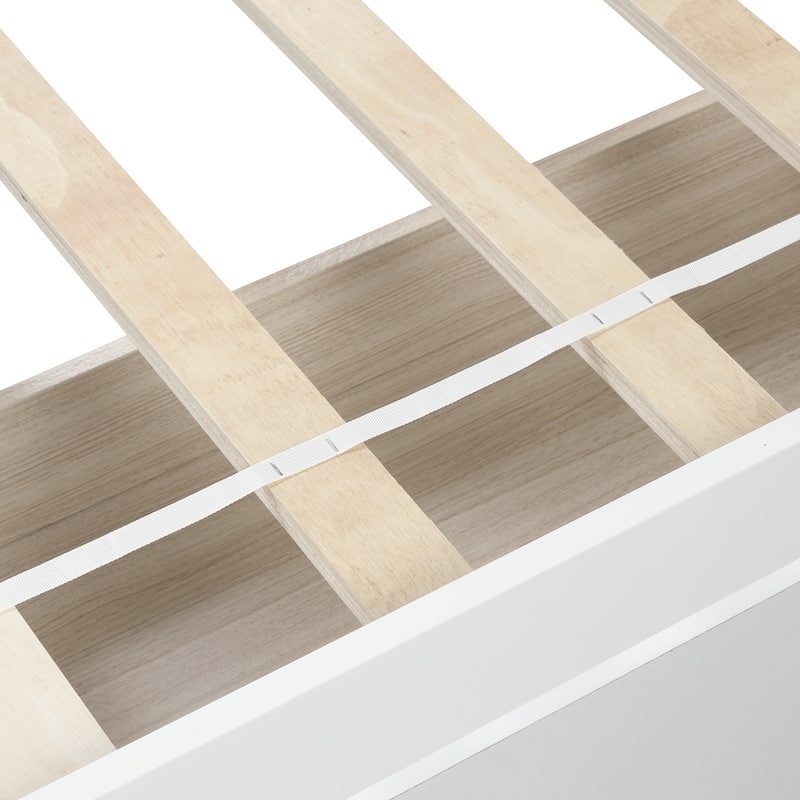Twin Platform Storage bed Wood bed Frame with Two Drawers and Headboard, White