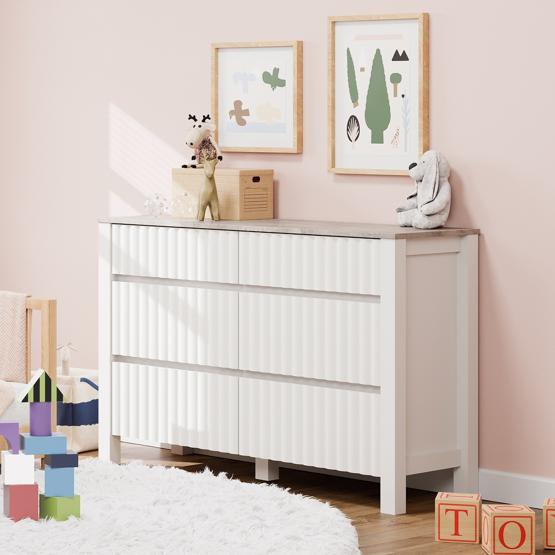 WAMPAT 34 Dresser for Bedroom with 3 Drawers, White Kids Dressers wit