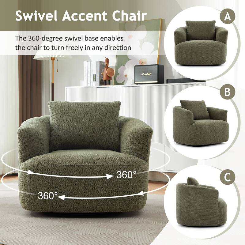 Swivel Chair with Throw Pillow & Spring Seat