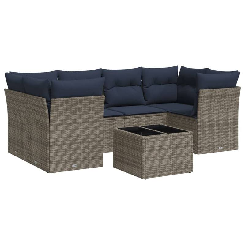 vidaXL 7 Piece Patio Sofa Set with Cushions Brown/Gray Poly Rattan - 24.4 x 24.4 x 27.2