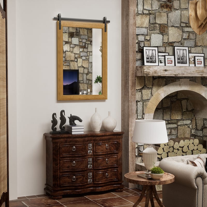 Farmhouse Barn Door Solid Wood Frame Bathroom Vanity Wall Mirror