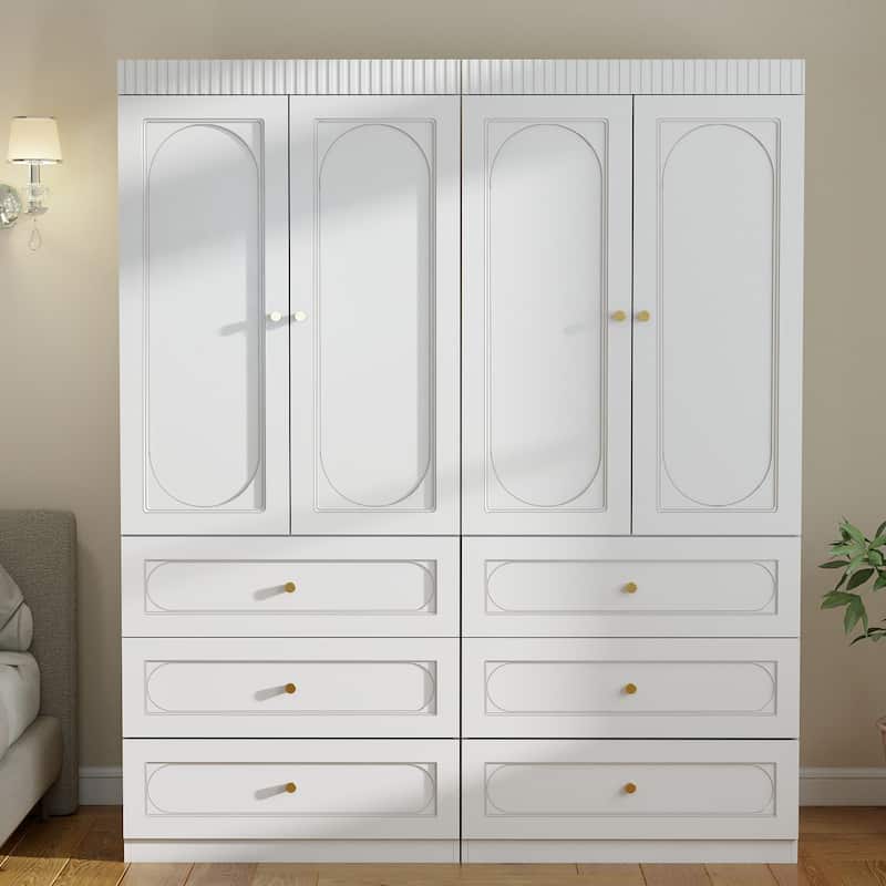 Large White Wardrobe Closet with Drawers & Doors, Modular Armoire with Hanging Rods, Apartment & Dorm Storage