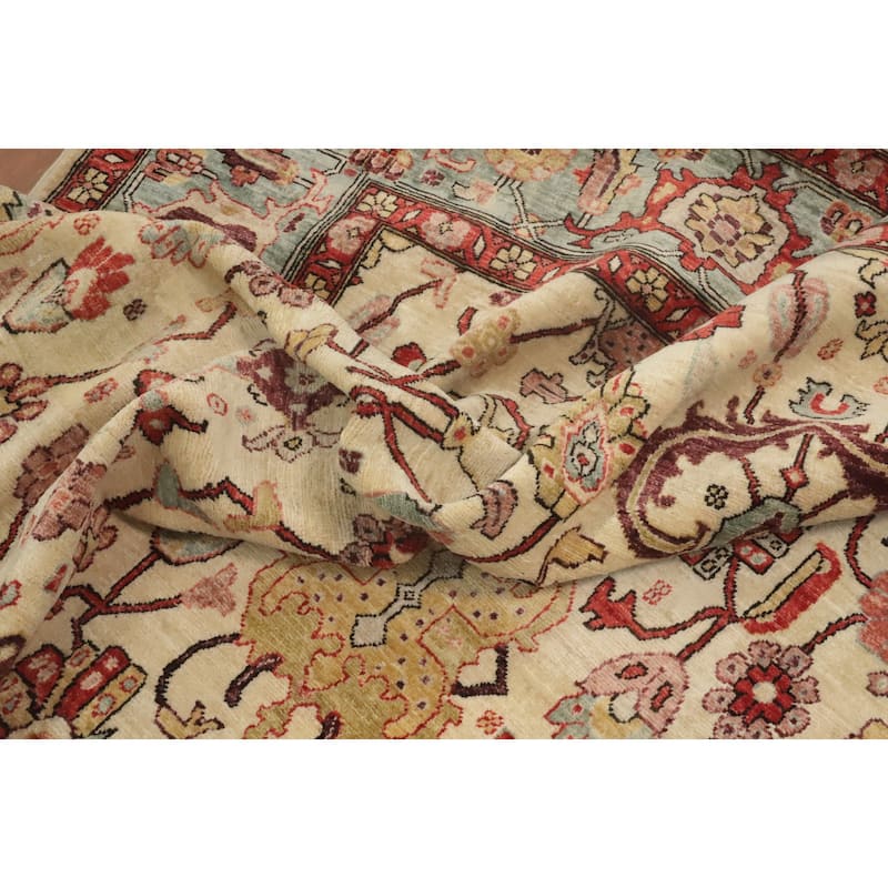 Hand Knotted Traditional Wool Beige Geometric Area Rug - 10' 9'' X 8' 3''