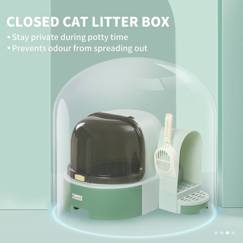 PawHut Cat Litter Box with Lid, Covered Litter Box, Easy to Clean & Open Including Openable Front Cover, Litter Scoop, Green