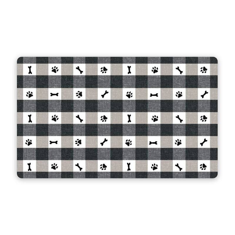 Abode Homewares Pet Paws Check Melamine Pet Feeding Placemat - 19" x 11.5" - Black - Set of 2