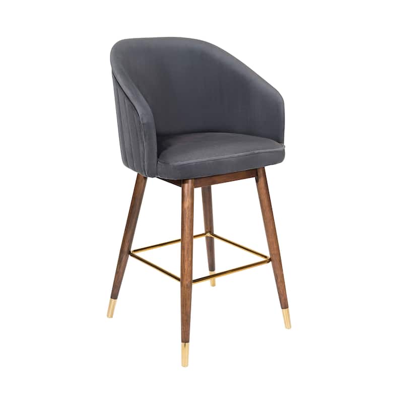 Porthos Home Olea Velvet Upholstered Bar Stools with Rubberwood Legs, Set of 2