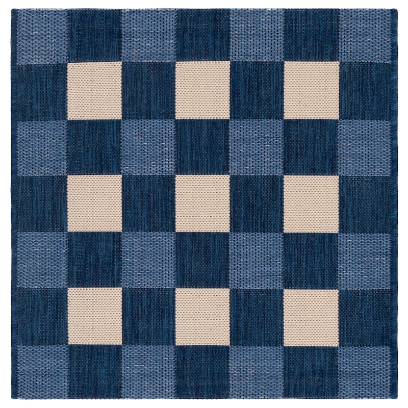 SAFAVIEH Courtyard Meryem Indoor/Outdoor Washable Backyard Patio Rug - 2'7" Square - Navy/Beige