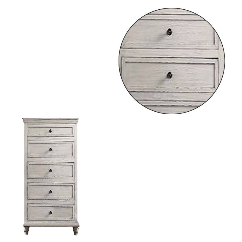 Zea 50 Inch Wood Tall Dresser Chest, 5 Drawers with Black Metal Knobs, Gray