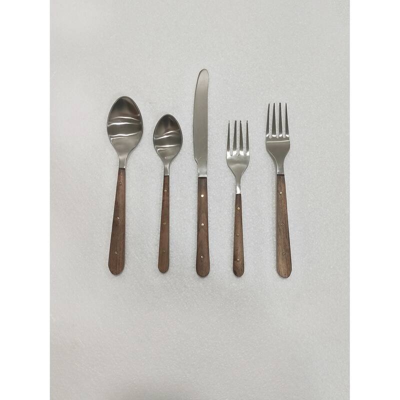 5pc Flatware Place Setting w/ Wood Handles in Giftbox - Silver & Wood