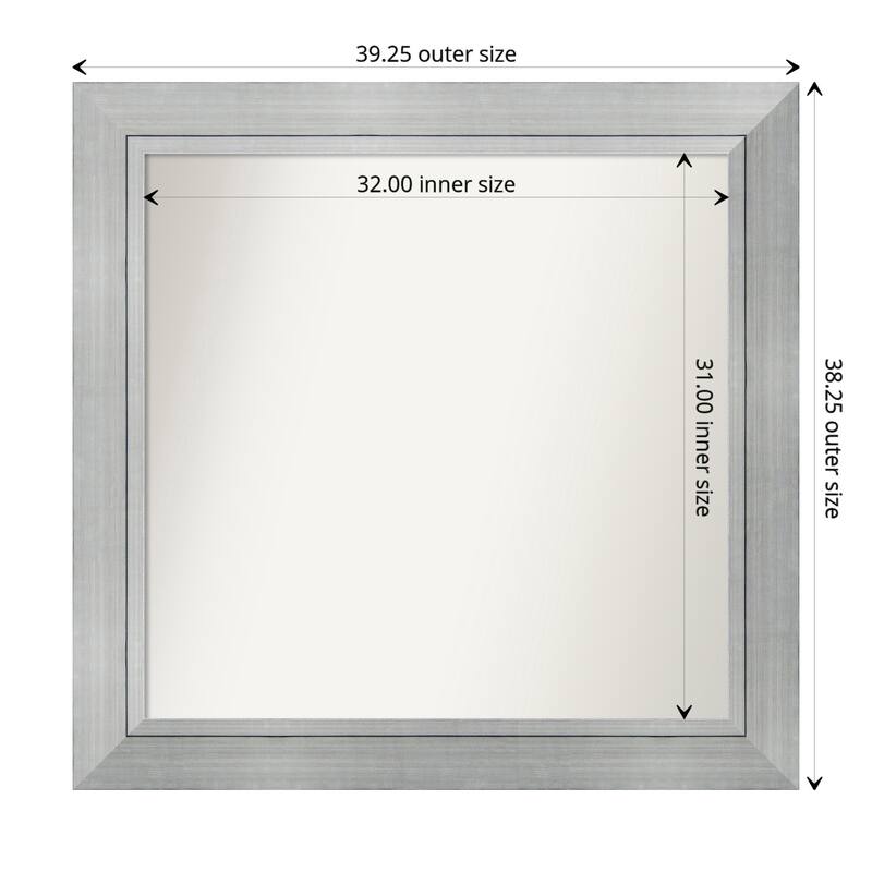 Romano Silver Framed Non-Beveled Custom Wall Mirror, Bathroom Vanity Mirror - Outer Size: 39.25 x 38.25