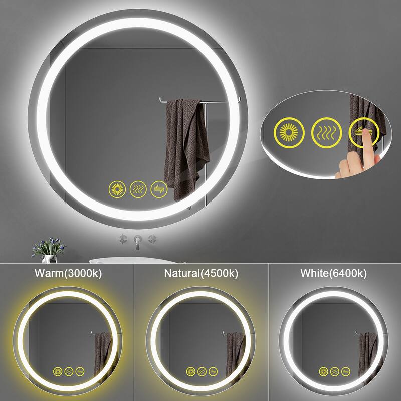 SmartShine Contemporary LED Dimmable 36" Round Anti-Fog Backlit Bathroom Vanity Mirror - Clear