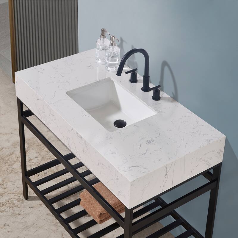 Altair Merano Stainless Steel Vanity Console with Stone Countertop, no Mirror
