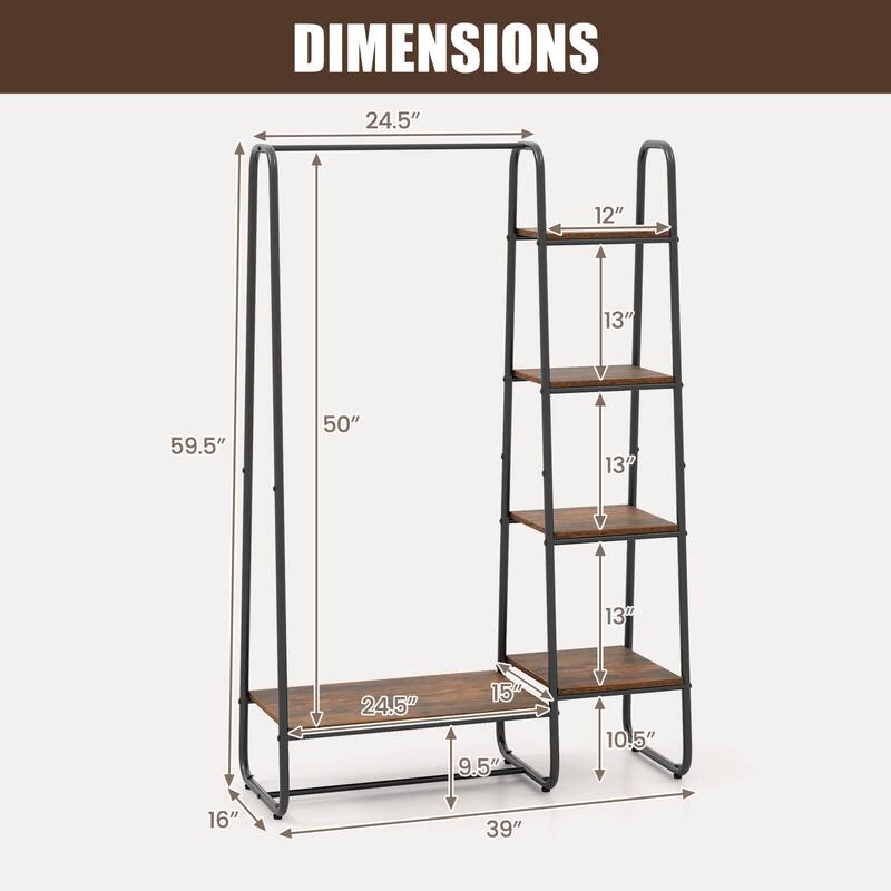 Costway Metal Garment Rack Free Standing Closet Organizer w/5 Shelves