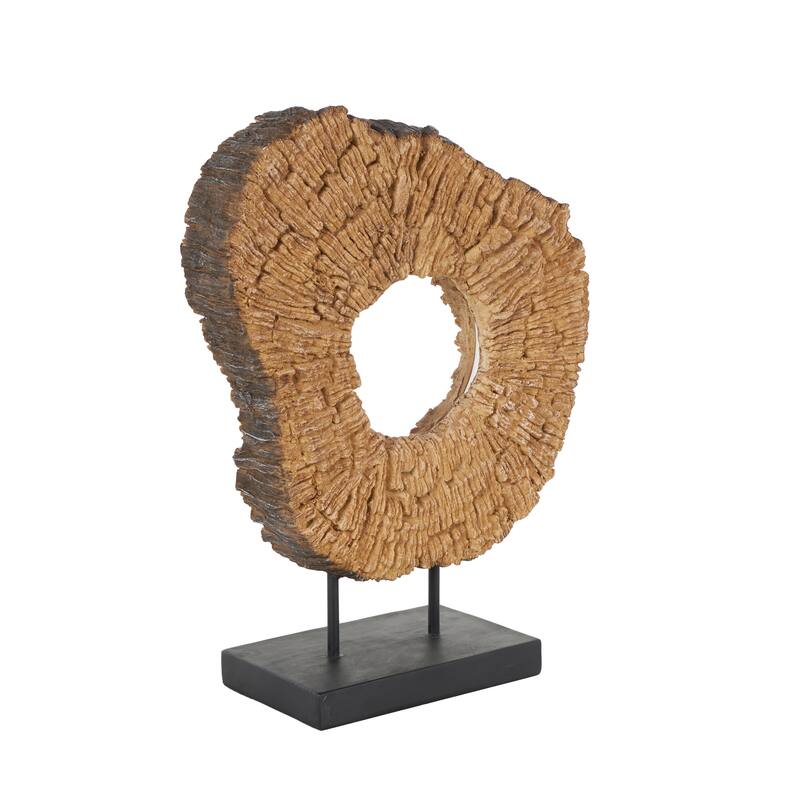 Resin or Polystone Live Edge Table Lamp with Round Cutout and Black Base - Brown - Roche River Decor