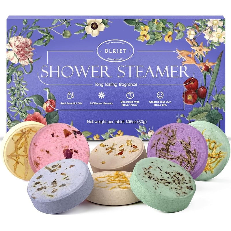 Natural Home Spa Self Care Relaxation Shower Bombs Beauty Gifts 8 Pack - Blue