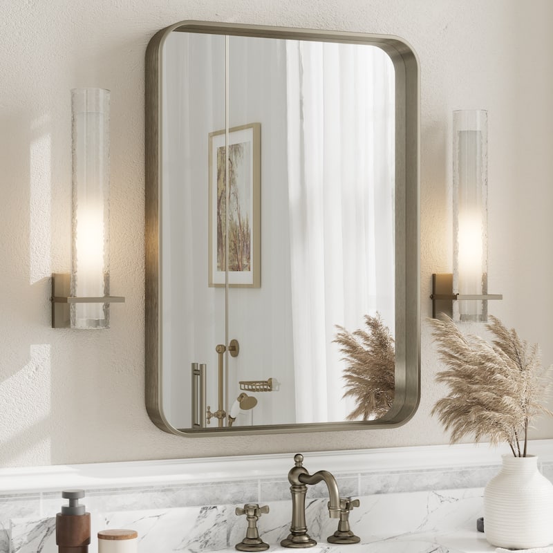 Aluminum Alloy Framed French Cleat Mounted Tempered Glass Wall Vanity Mirror - 28" x 20" - Bronze