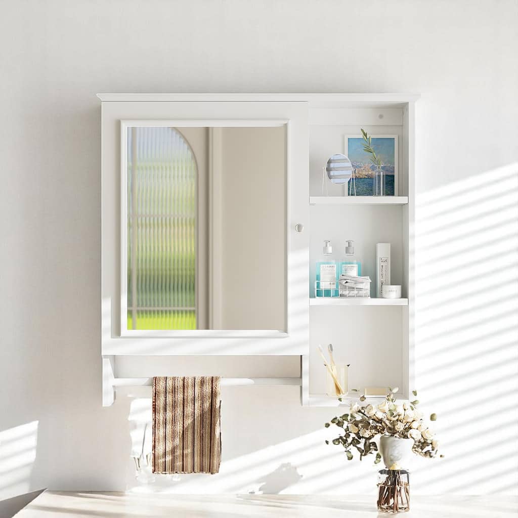 Medicine Cabinet with Large Mirror Door, Wall Mount Bathroom Storage Cabinet with Open Shelves and Adjustable Storage