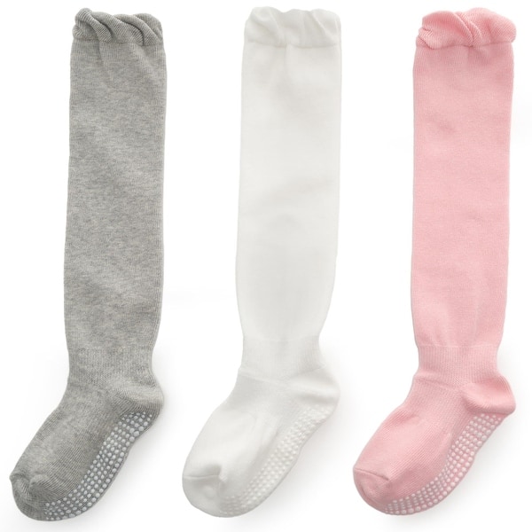slide 2 of 6, CozyWay Baby Knee High Non-Slip Socks, Cable Knit With Grips, 3 Pairs 6-18 Months