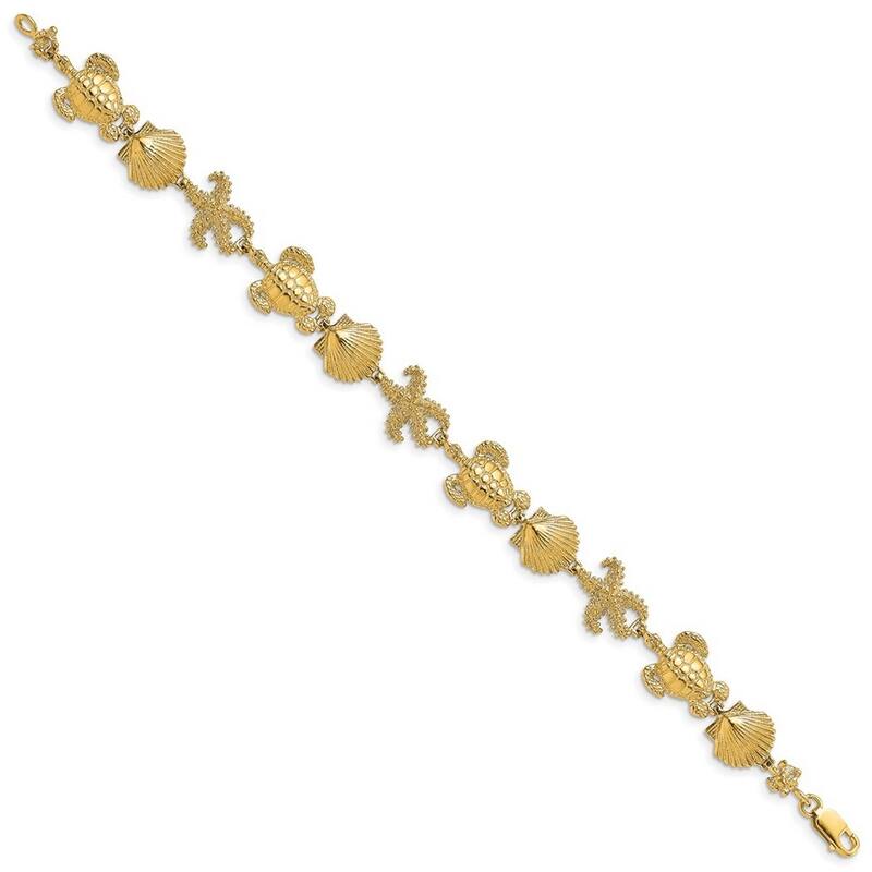 Curata 14k Gold Turtle Shell and Starfish Bracelet 7.5 Inch