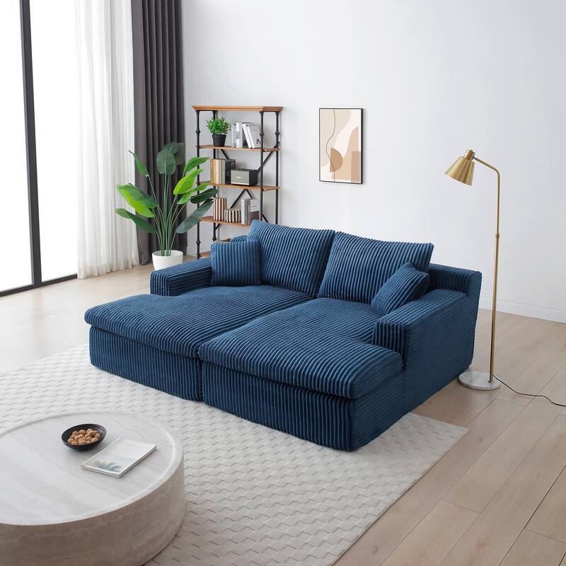 Oversized Sectional Lounge Sofa, Sleeper Sofa with Cloud Plush, Sofa Bed Loveseat Sofa for Living Room - Blue